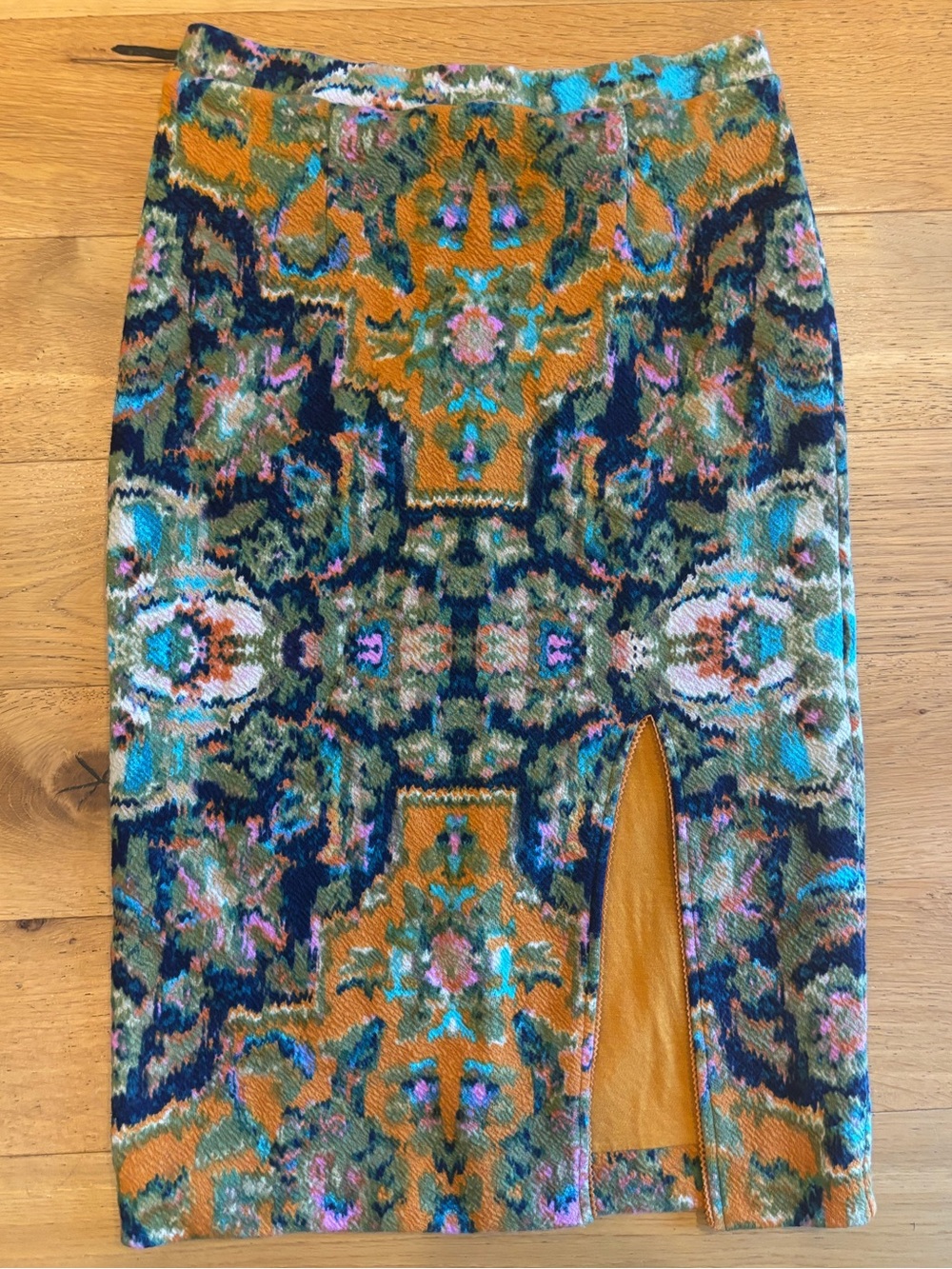 Anthropologie Maeve Boho Floral Tapestry Print Front Slit Pencil Skirt